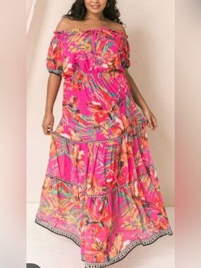 Vibrant Pink Off-Shoulder Maxi Dress